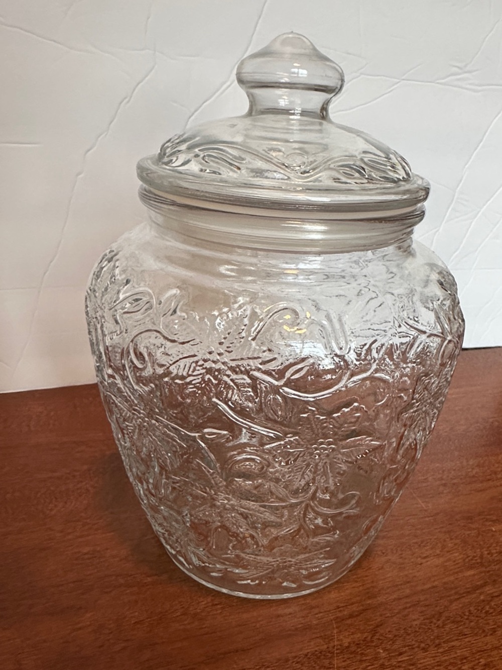 Princess House Clear Floral Embossed Glass Canister with Lid
